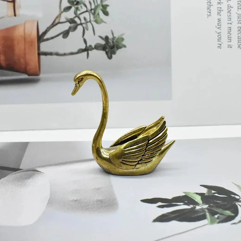 Swan Figurine - Contemporary Brass Hollow-Out by House Of Avana