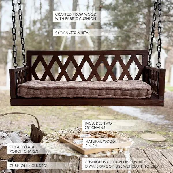 Brown Porch Swing with Cushion by Decor Steals