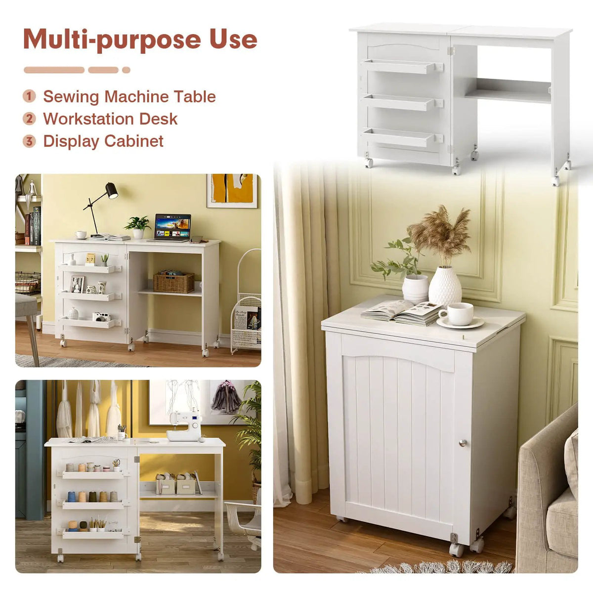 Folding Sewing Craft Table Shelf Storage Cabinet Home Furniture, photo 17 of 24