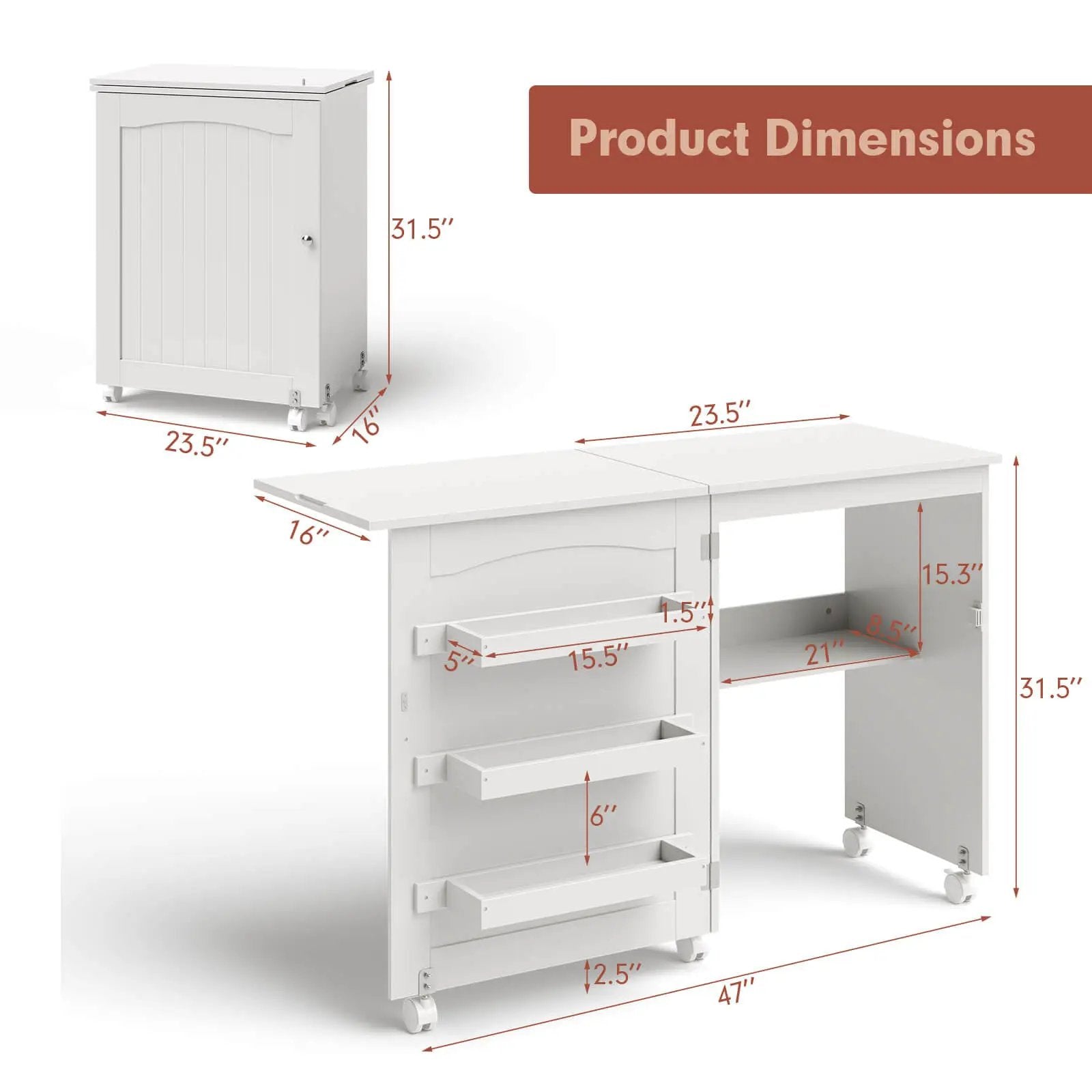 Folding Sewing Craft Table Shelf Storage Cabinet Home Furniture by DirectDeals