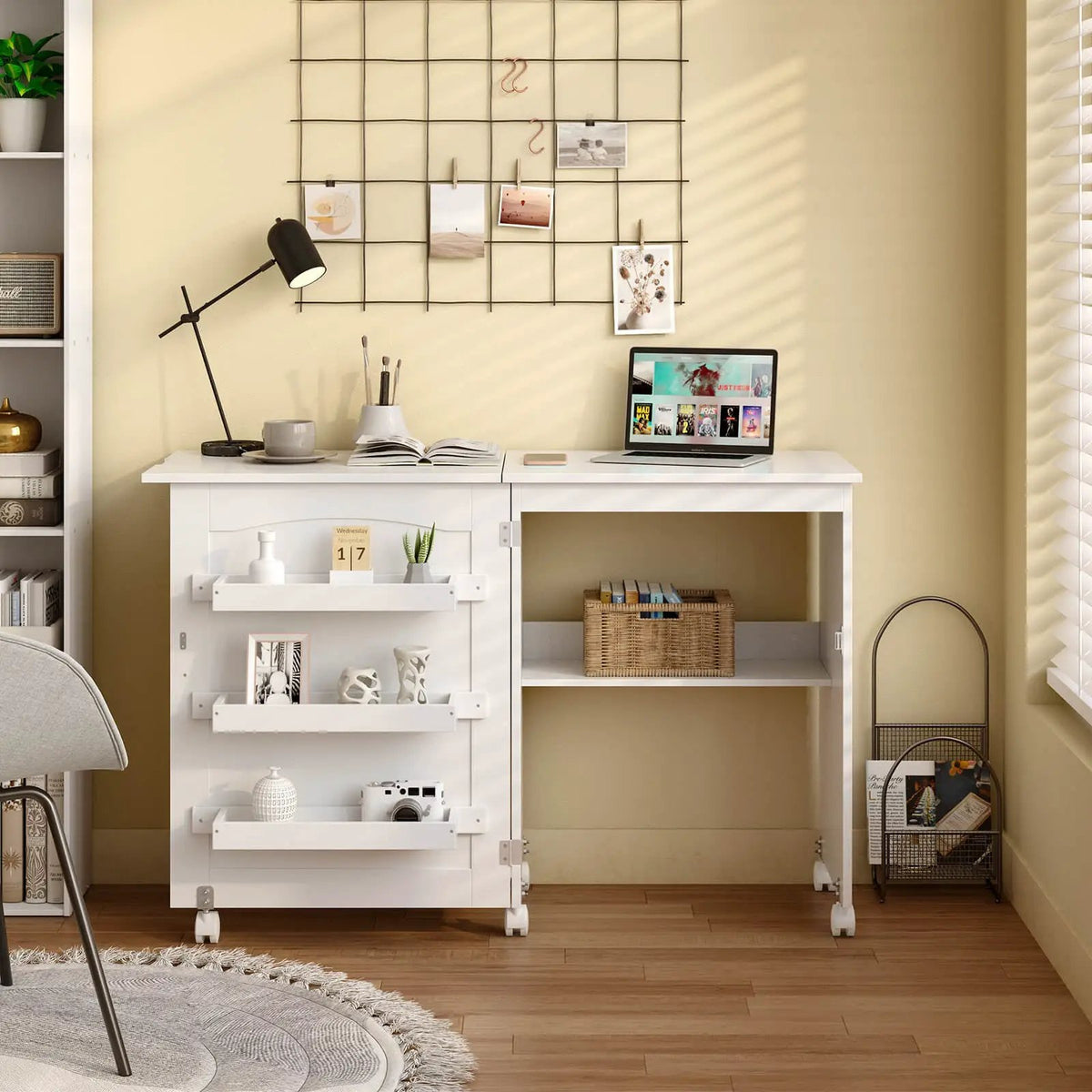 Folding Sewing Craft Table Shelf Storage Cabinet Home Furniture, photo 4 of 24