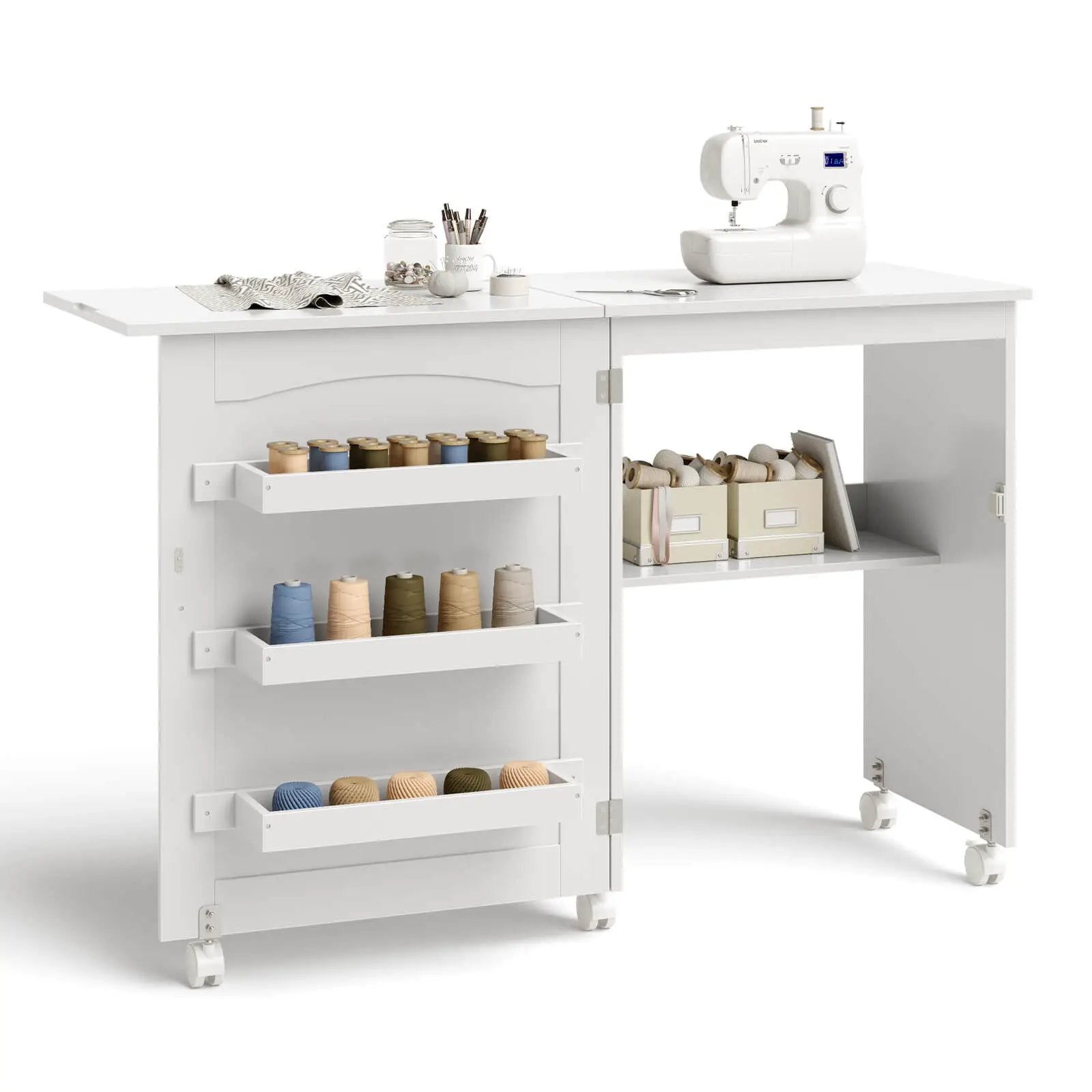 Folding Sewing Craft Table Shelf Storage Cabinet Home Furniture by DirectDeals