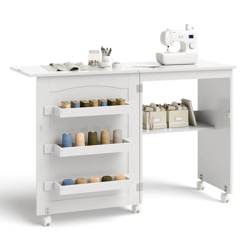 Folding Sewing Craft Table Shelf Storage Cabinet Home Furniture by DirectDeals