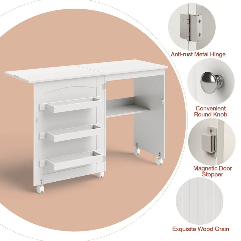 Folding Sewing Craft Table Shelf Storage Cabinet Home Furniture by DirectDeals