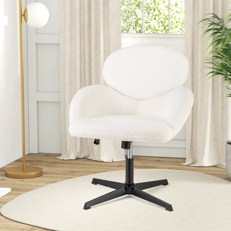 Swivel Cross Legged Chair with Adjustable Height and Rocking Function-White by DirectDeals