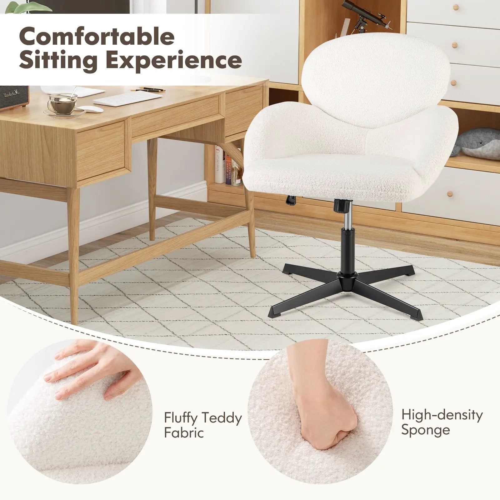 Swivel Cross Legged Chair with Adjustable Height and Rocking Function-White by DirectDeals
