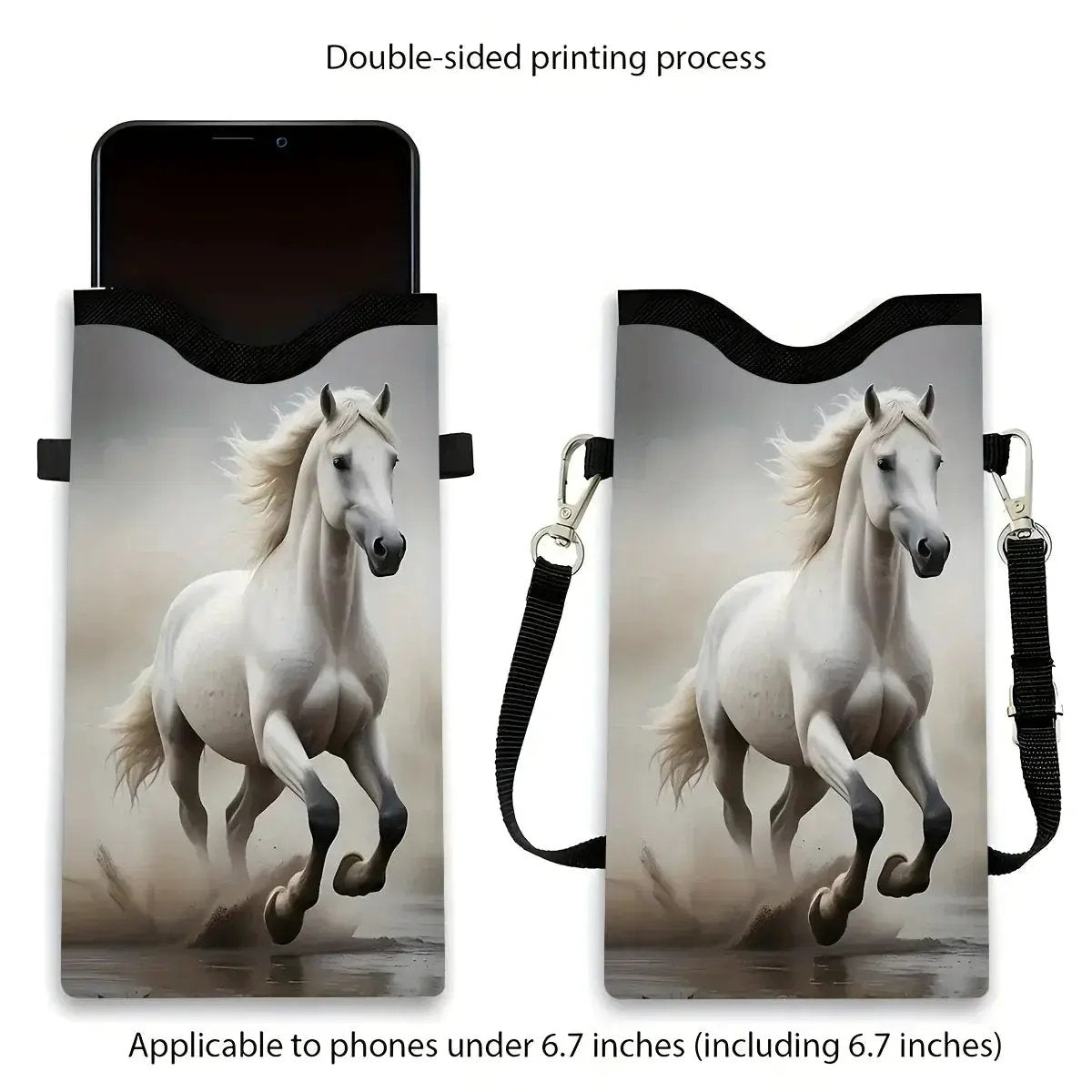 Synthetic Leather Phone Bag - Horse Print Adjustable Strap by House Of Avana