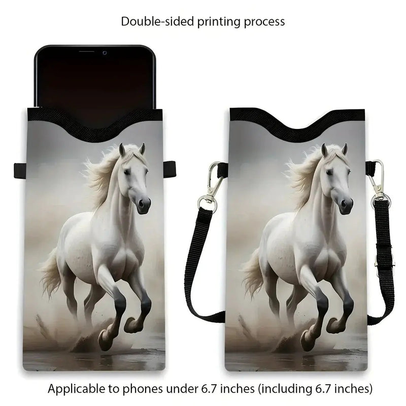 Synthetic Leather Phone Bag - Horse Print Adjustable Strap by House Of Avana