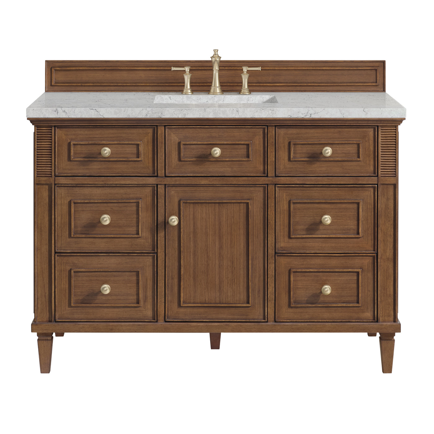 James Martin Lorelai 48" Single Bathroom Vanity, Mid-Century Walnut with Eternal Jasmine Pearl (FreePower) countertop