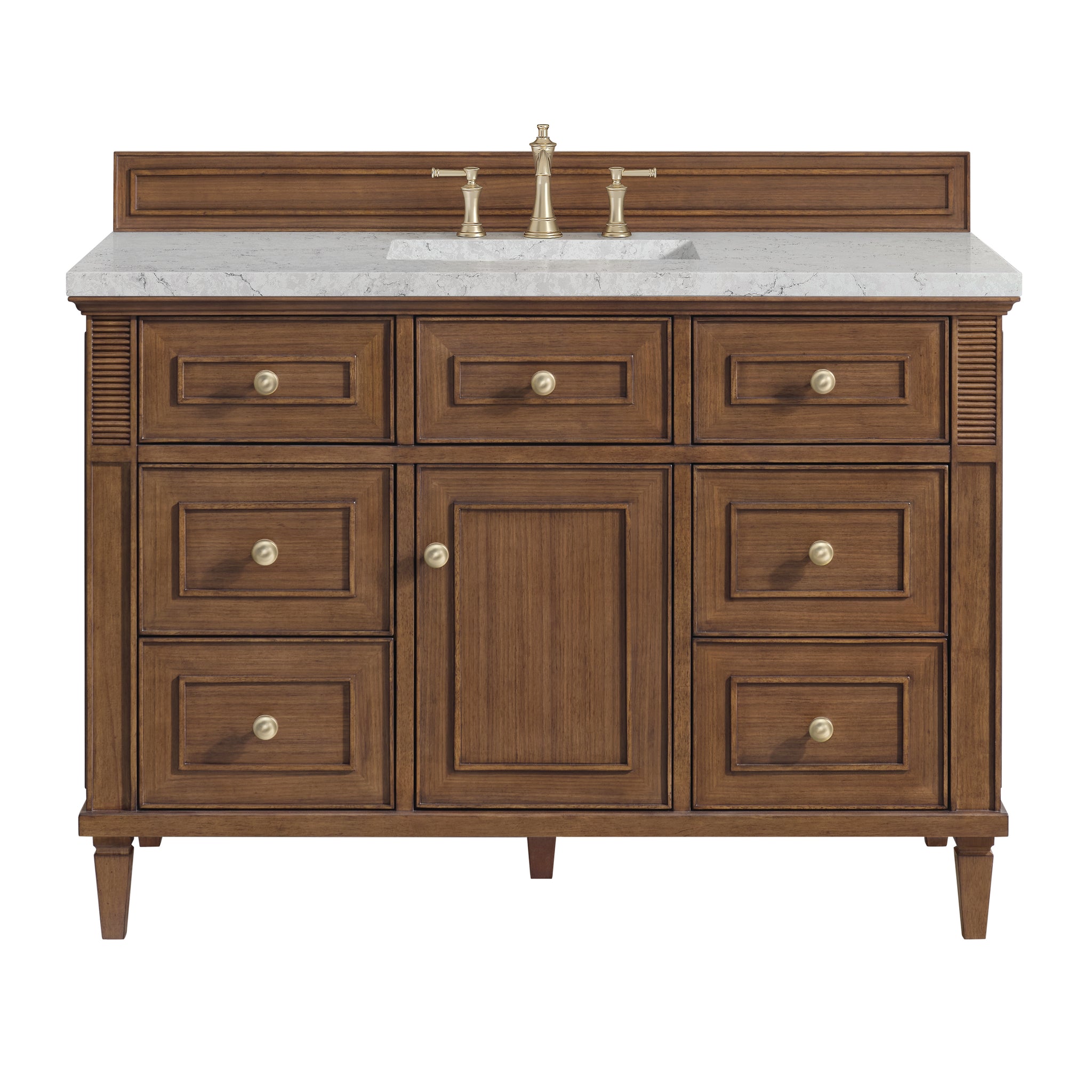 James Martin Lorelai 48" Single Bathroom Vanity, Mid-Century Walnut with Eternal Jasmine Pearl (FreePower) countertop
