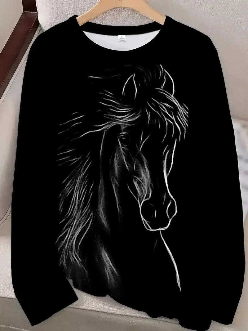 T-Shirt - Horse Print Cotton Long-Sleeve by House Of Avana