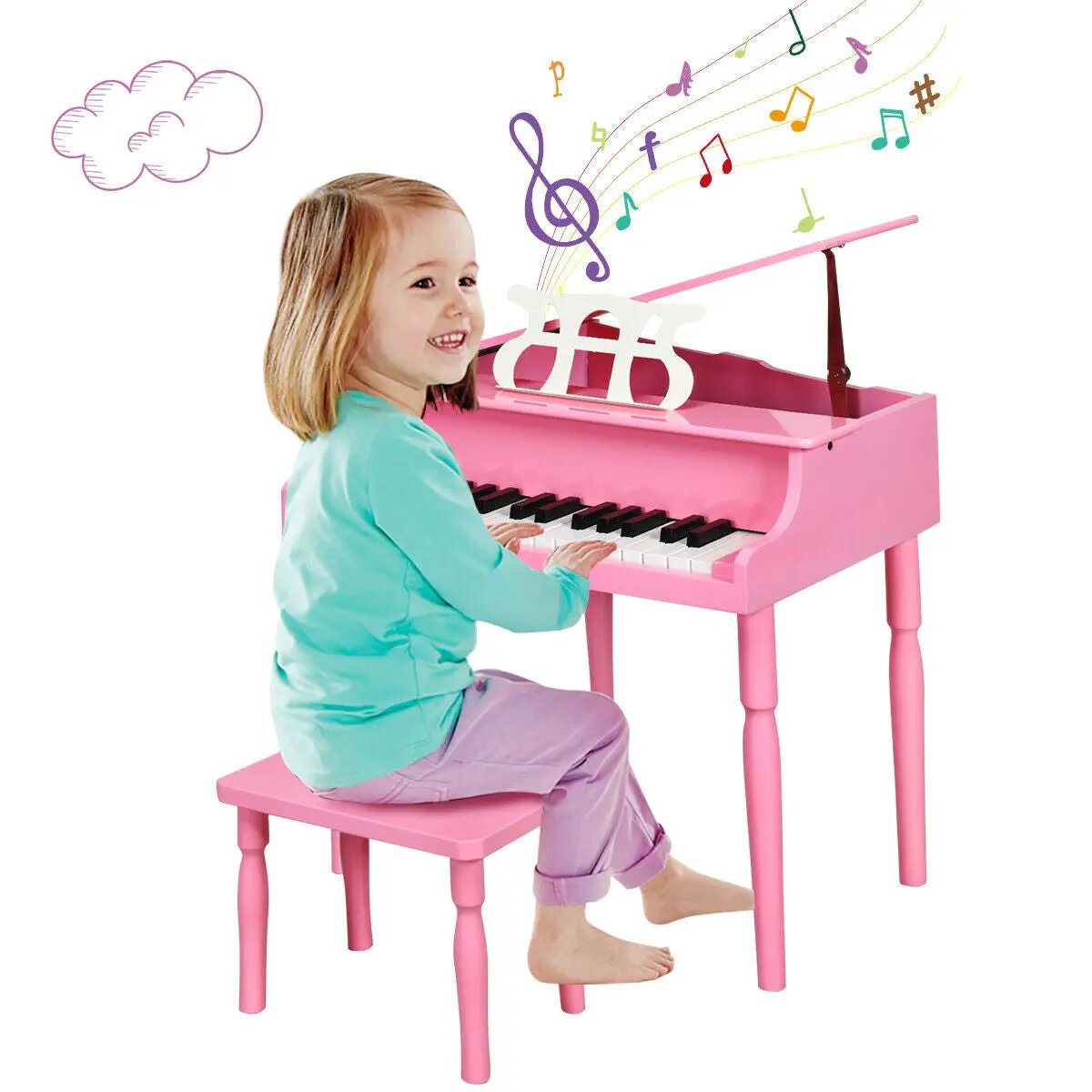 30-Key Wood Toy Kids Grand Piano with Bench by DirectDeals
