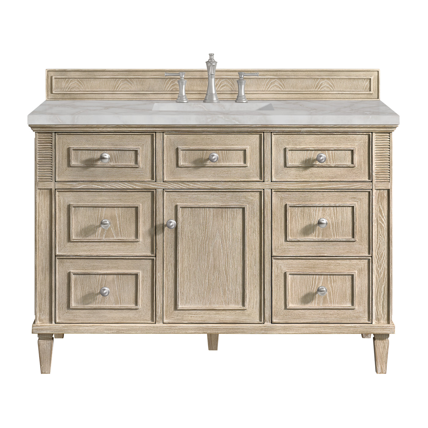 James Martin Lorelai 48" Single Bathroom Vanity, Whitewashed Oak with Victorian Silver (FreePower) countertop