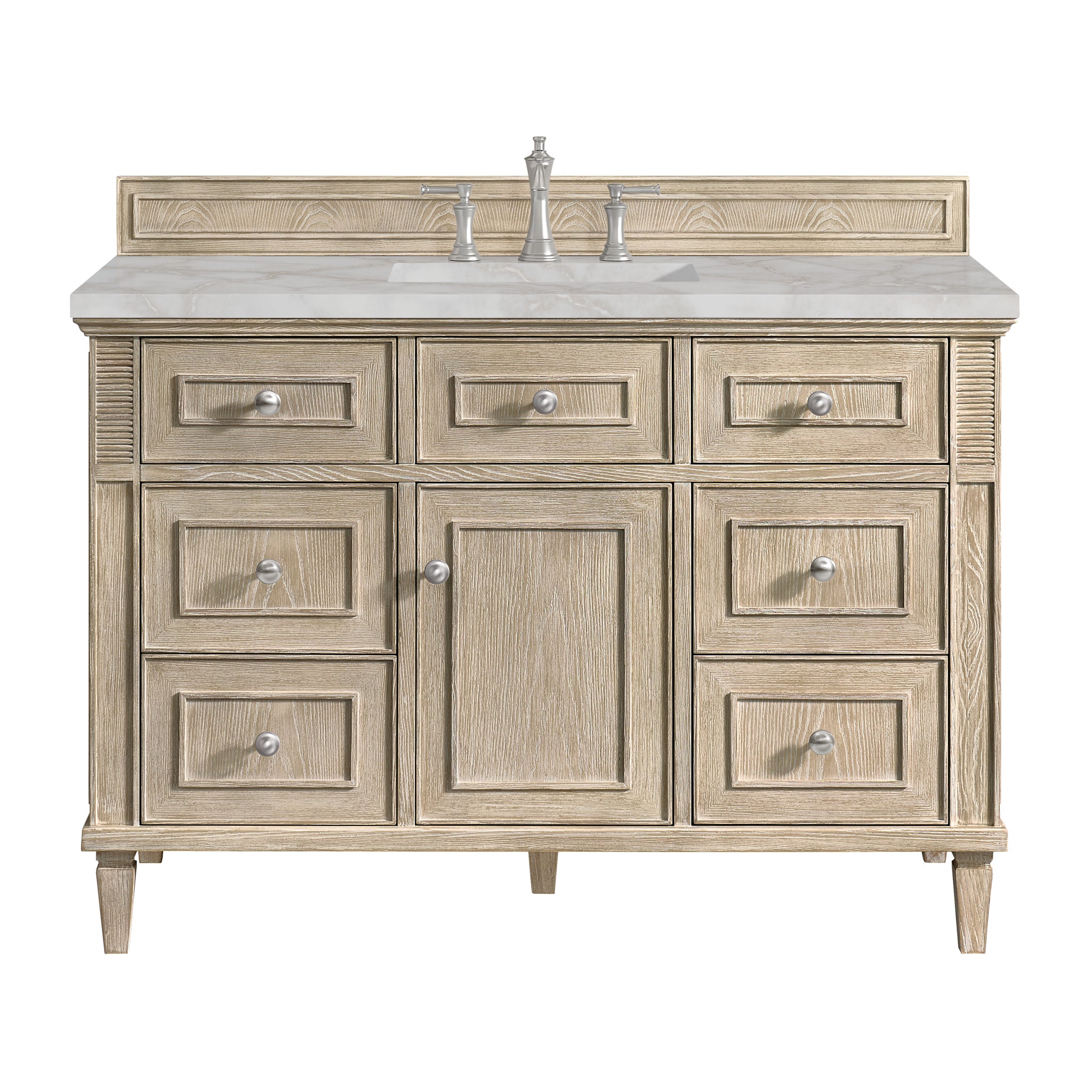 James Martin Lorelai 48" Single Bathroom Vanity, Whitewashed Oak with Victorian Silver (FreePower) countertop