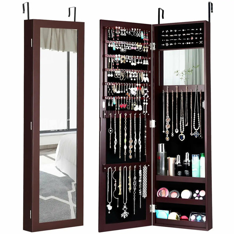 Full Length Mirror Jewelry Cabinet with Ring Slots and Necklace Hooks by DirectDeals