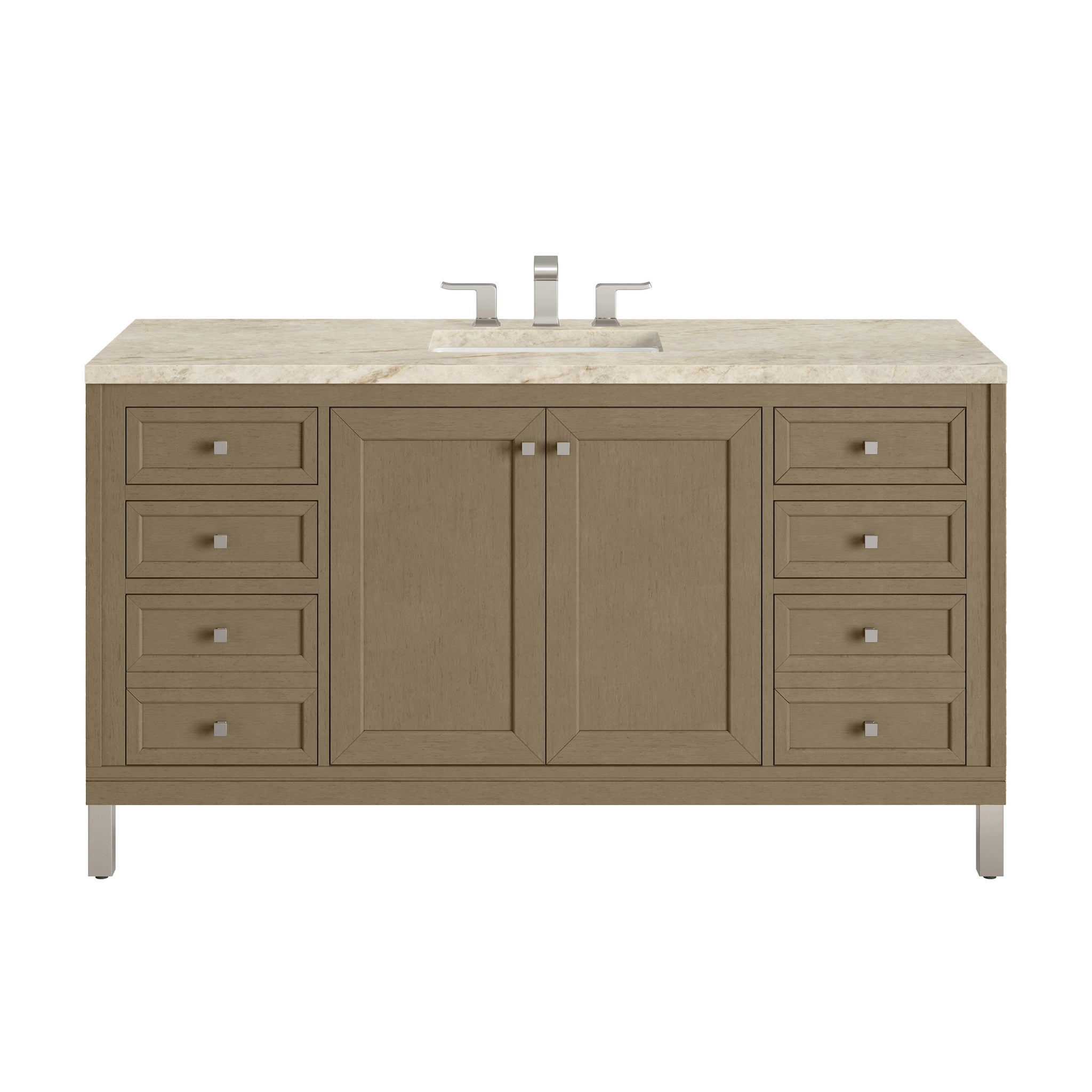 James Martin Chicago 60" Single Bathroom Vanity, Walnut Whisper with Tajnar countertop