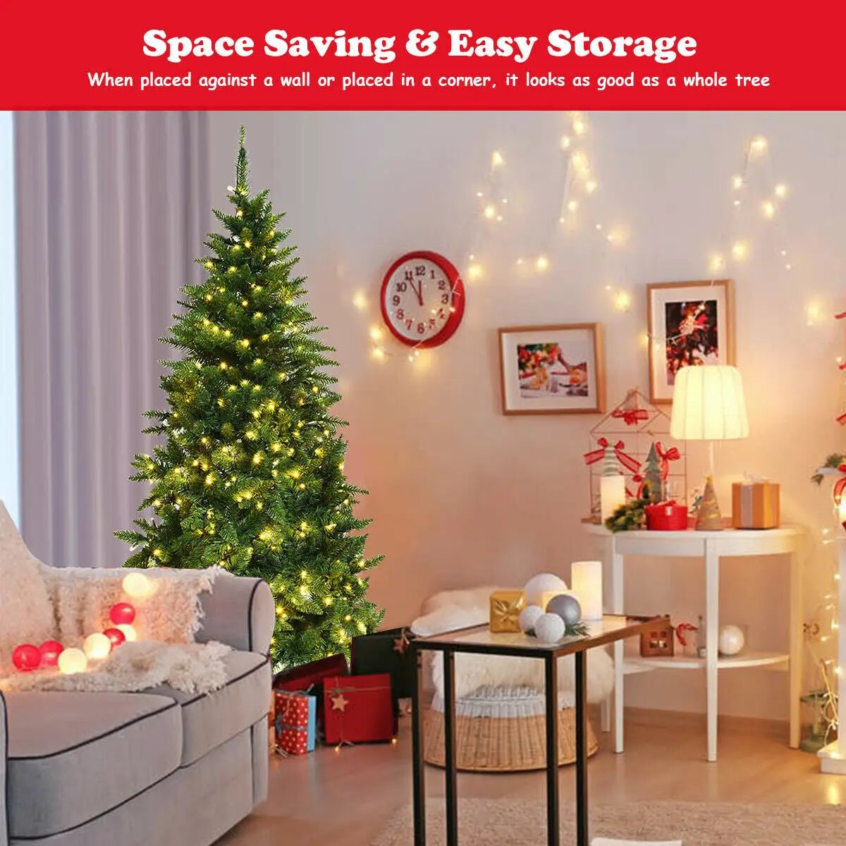 Pre-Lit Artificial Half National Christmas Tree with 8 Flash Modes, photo 13 of 16