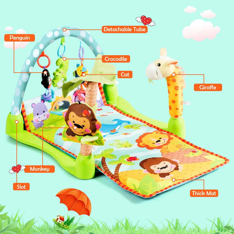 4-in-1 Baby Play Gym Mat with 3 Hanging Educational Toys by DirectDeals