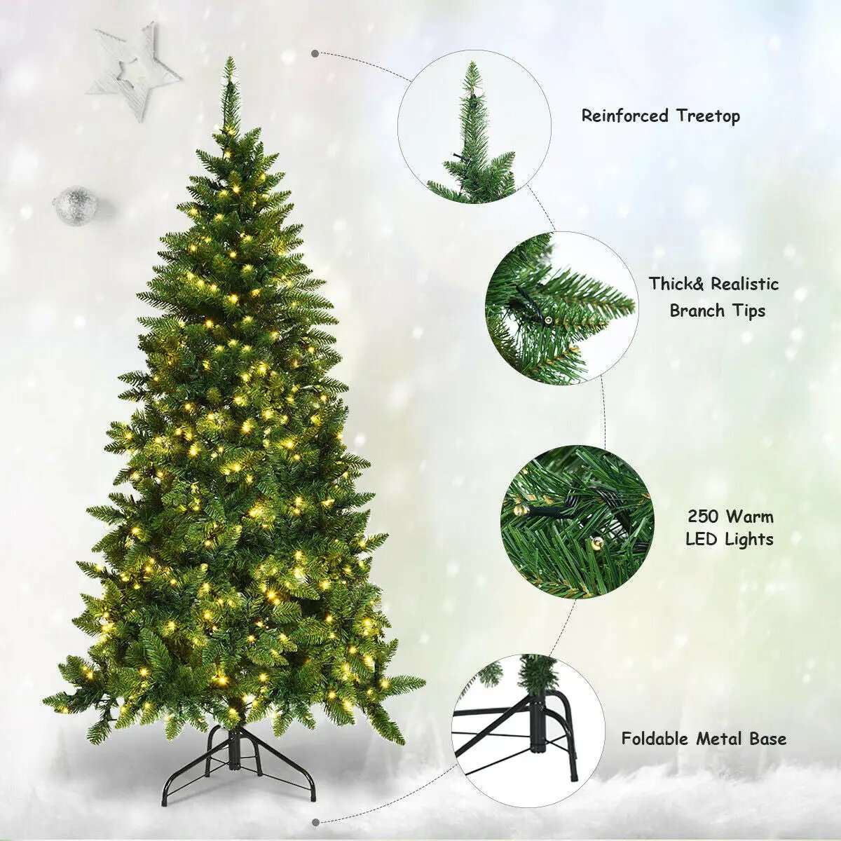 Pre-Lit Artificial Half National Christmas Tree with 8 Flash Modes, photo 3 of 16