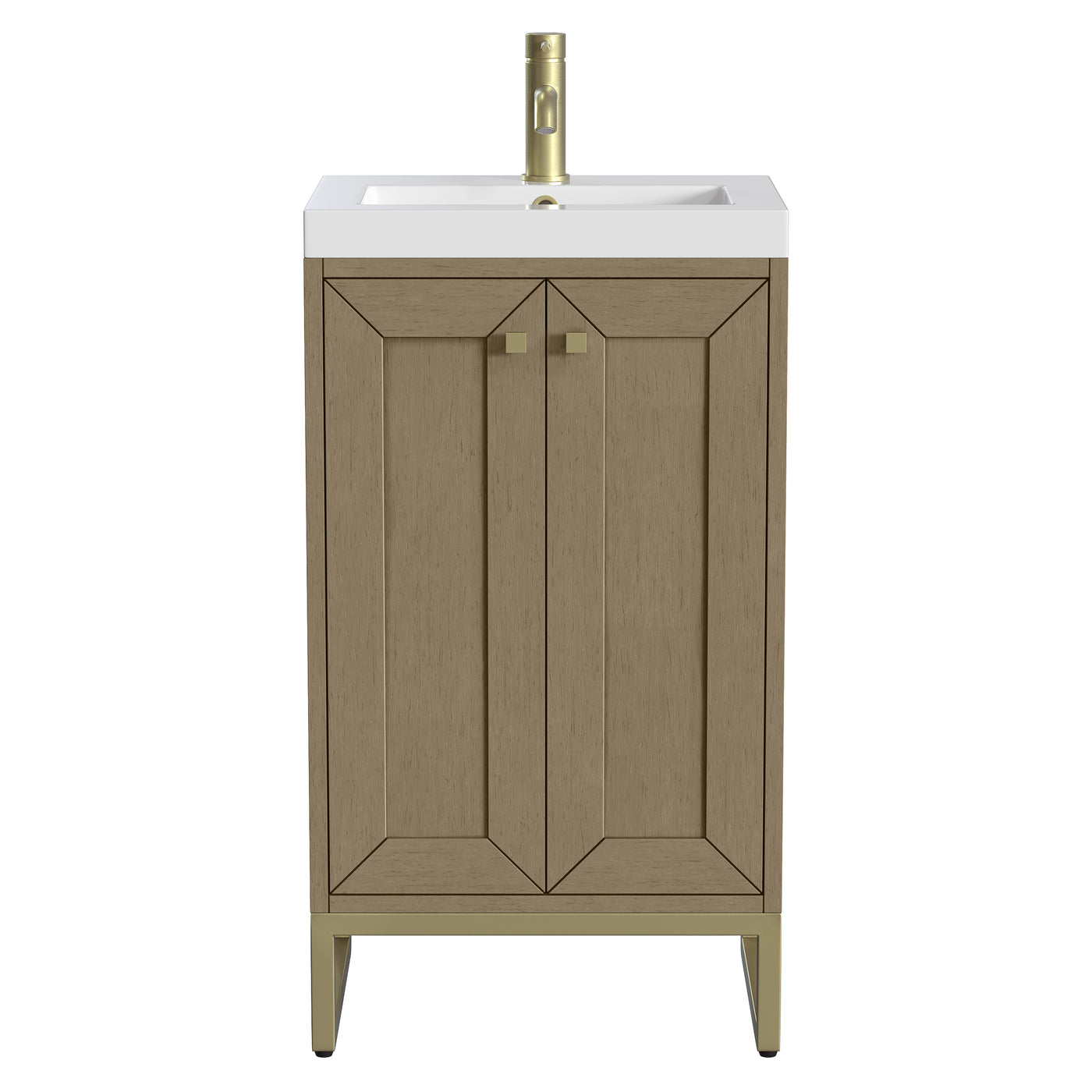 James Martin Chianti 20" Single Bathroom Vanity, Walnut Whisper with White Glossy (Champagne Brass) countertop