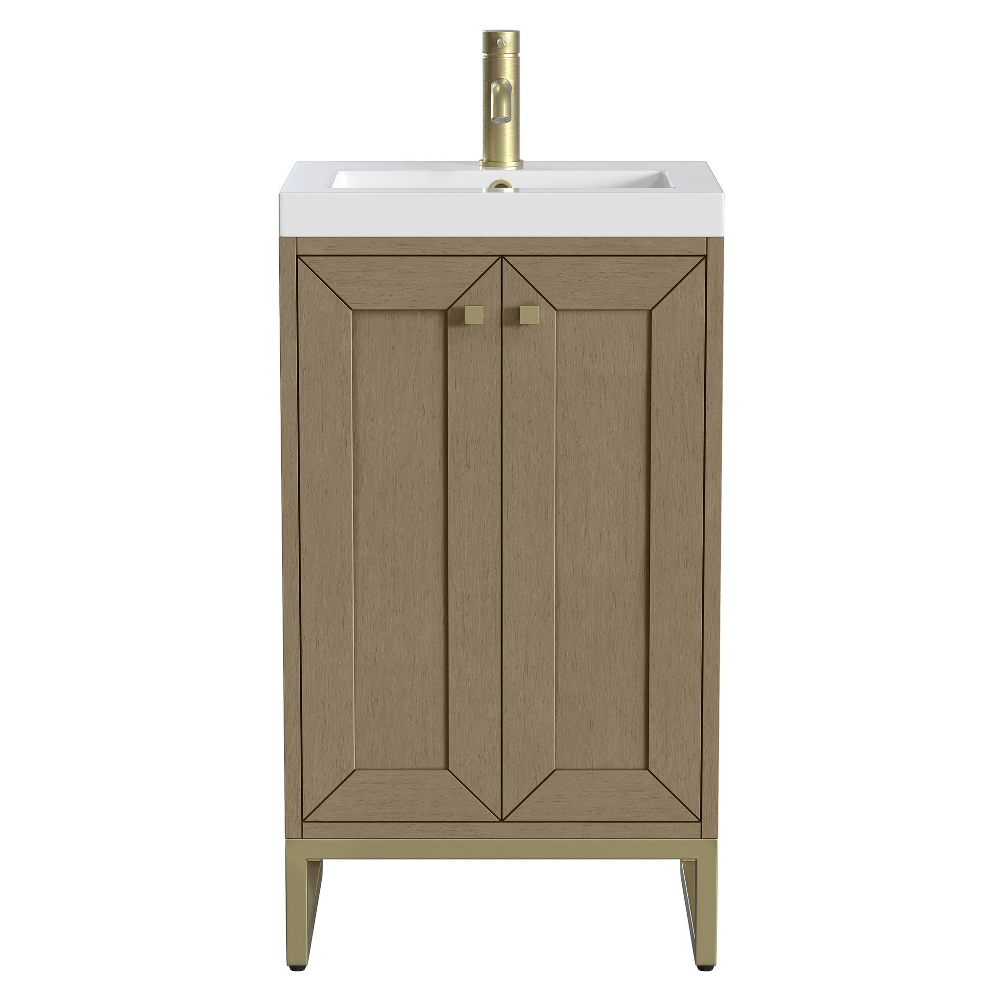 James Martin Chianti 20" Single Bathroom Vanity, Walnut Whisper with White Glossy (Champagne Brass) countertop