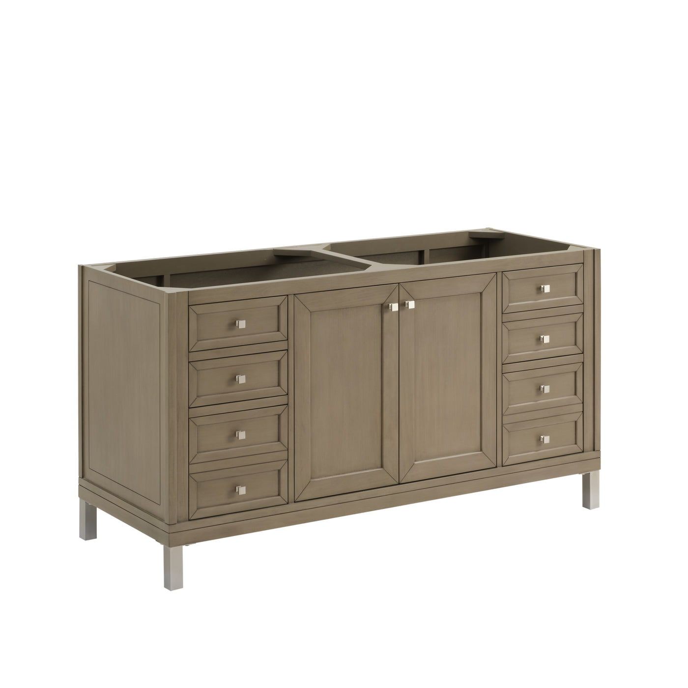 James Martin Chicago 60" Double Bathroom Vanity, Walnut Whisper, cabinet without a countertop