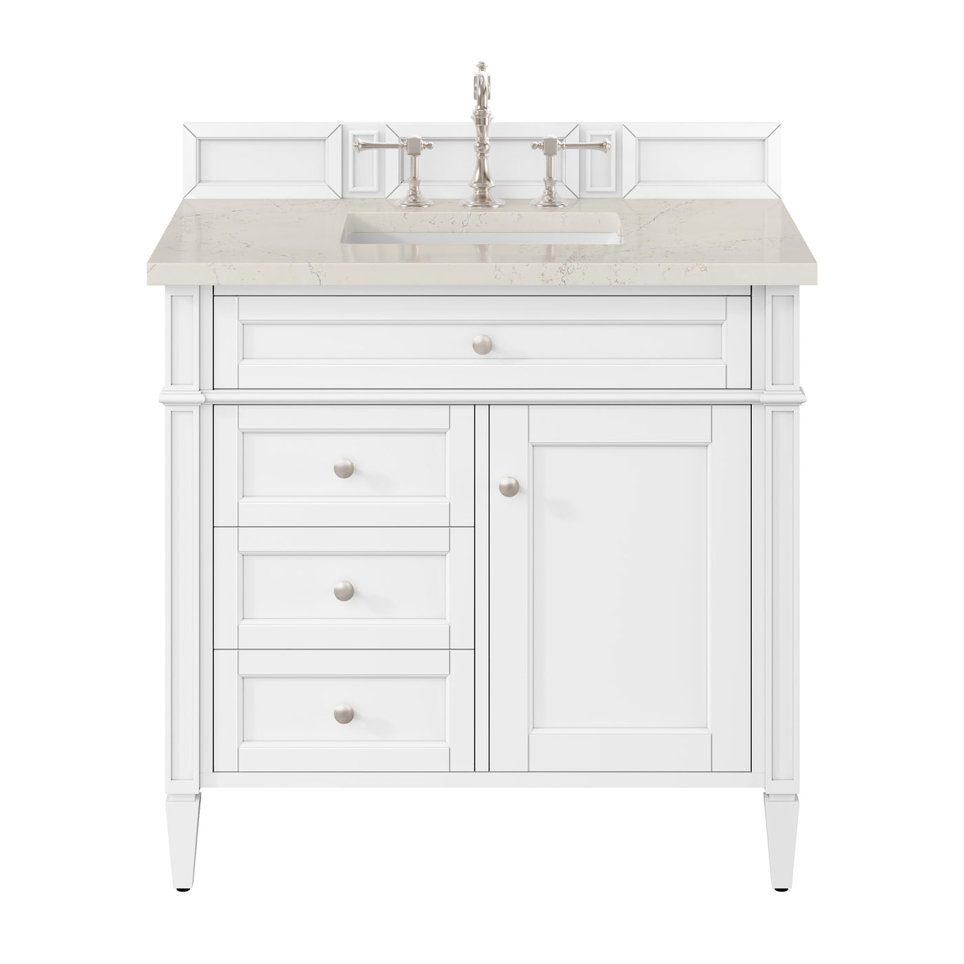 James Martin Brittany 36" Single Bathroom Vanity, Bright White with Siberian countertop
