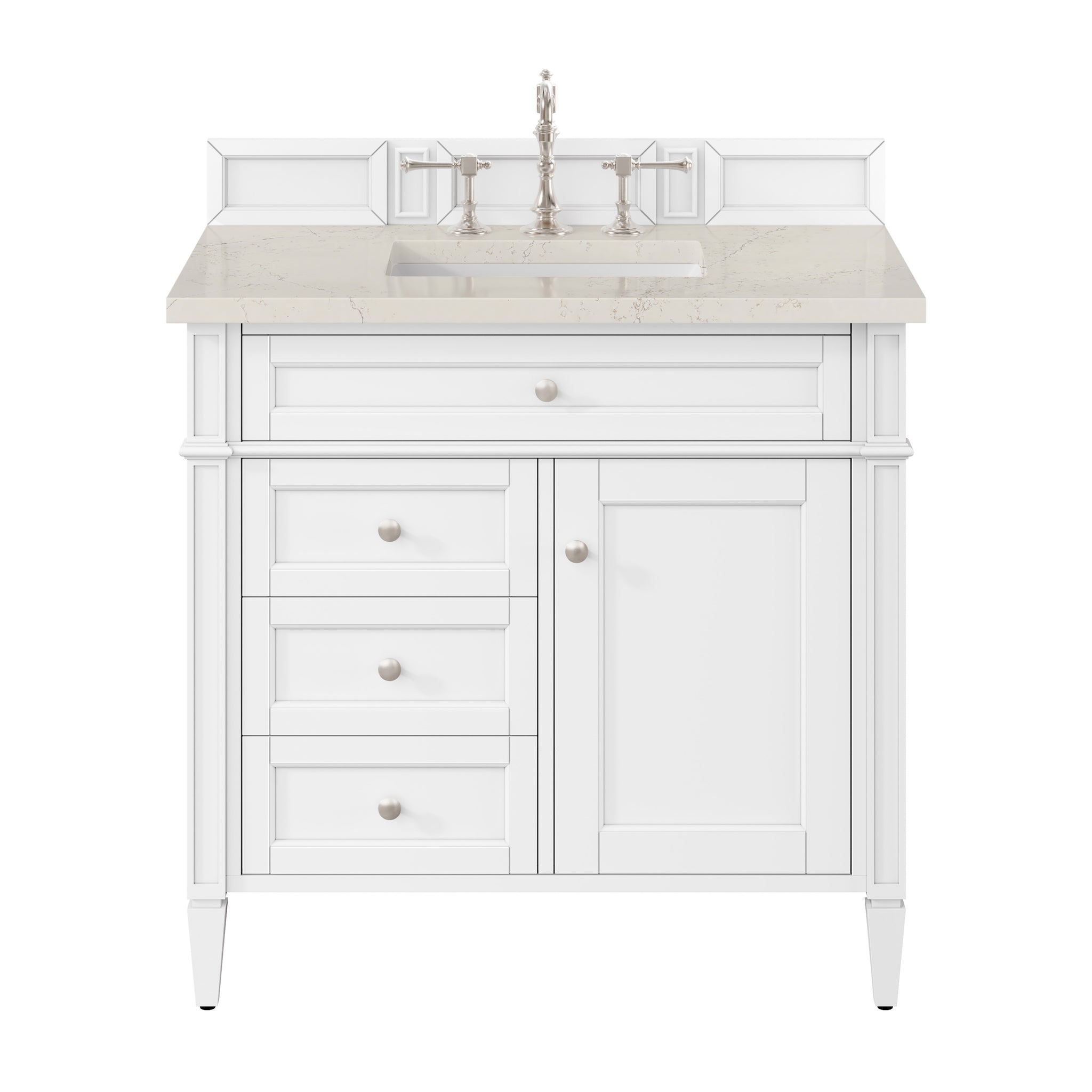 James Martin Brittany 36" Single Bathroom Vanity, Bright White with Siberian countertop