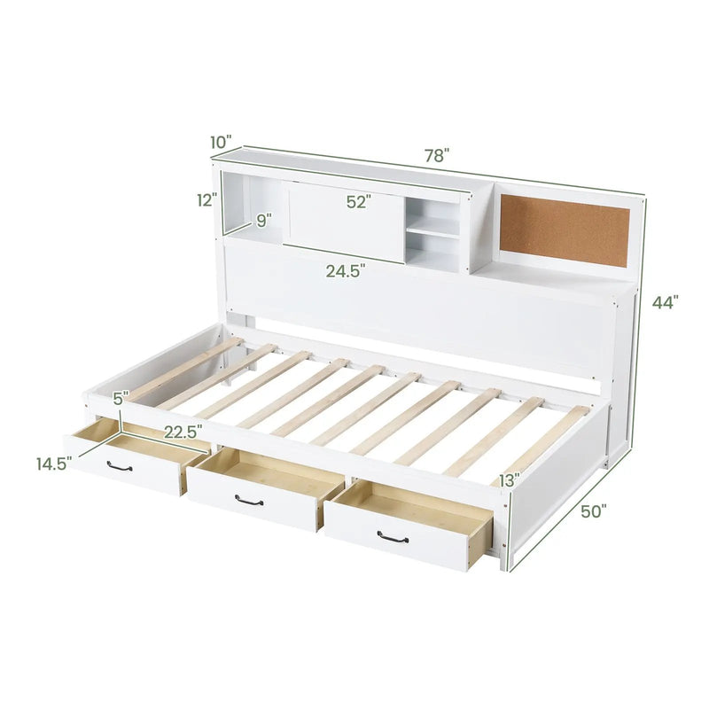 Twin/Full Size Wooden Daybed with 3 Drawers with Storage Shelves by DirectDeals