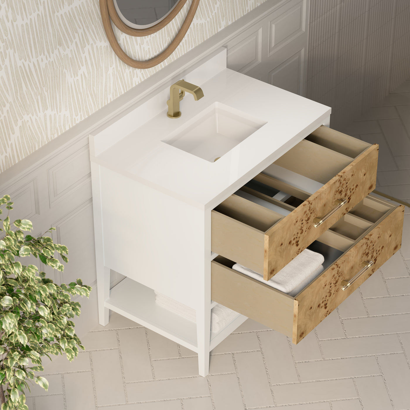 James Martin Olena 36" Single Bathroom Vanity, Polished White and Light Mappa Burl, view 27