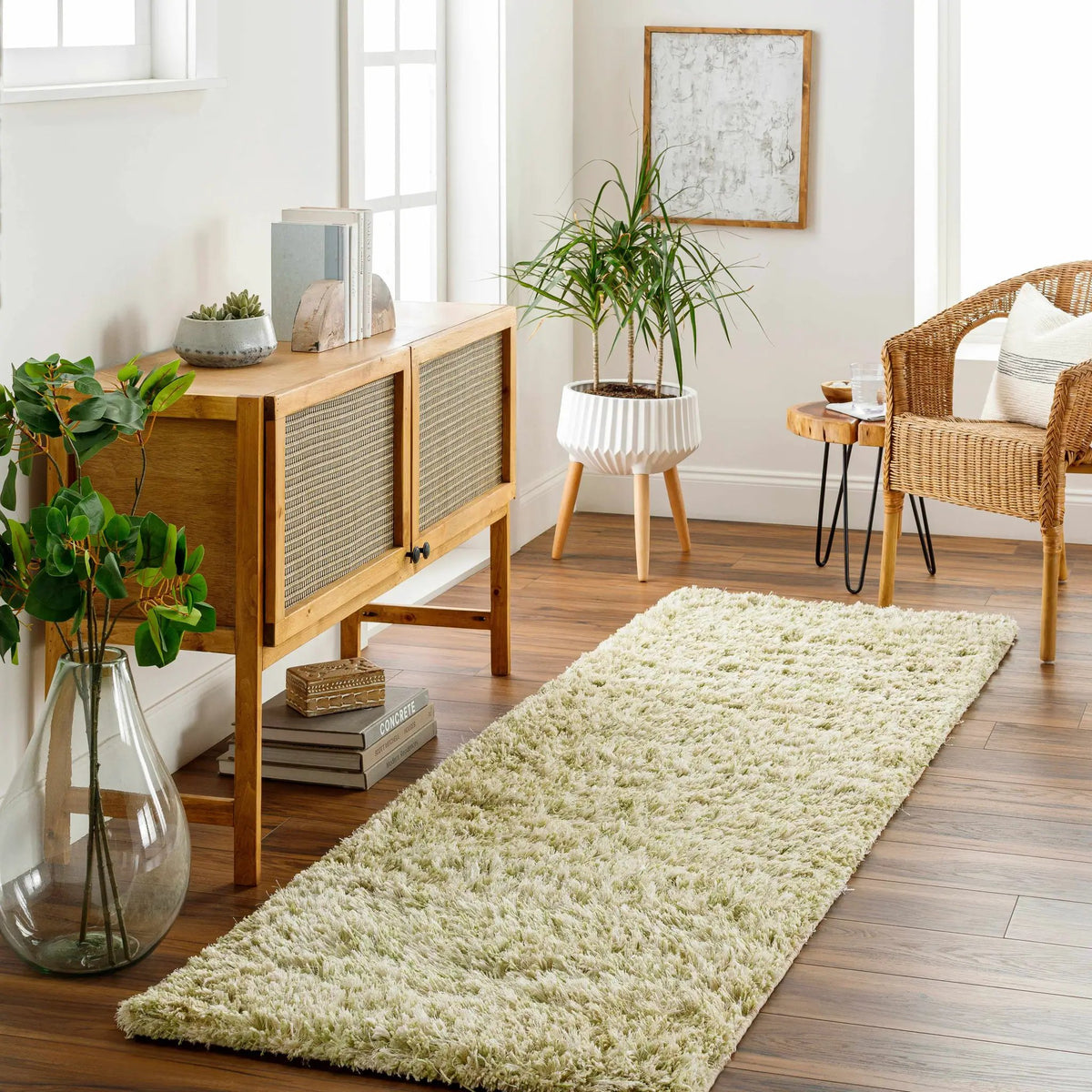 Marao Solid Grass Green Plush Rug - Clearance, installed in a room 2