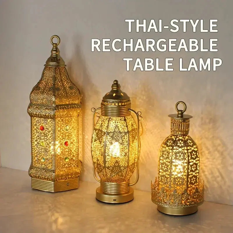 Table Lamp - Portable Iron Art Metal Long by House Of Avana
