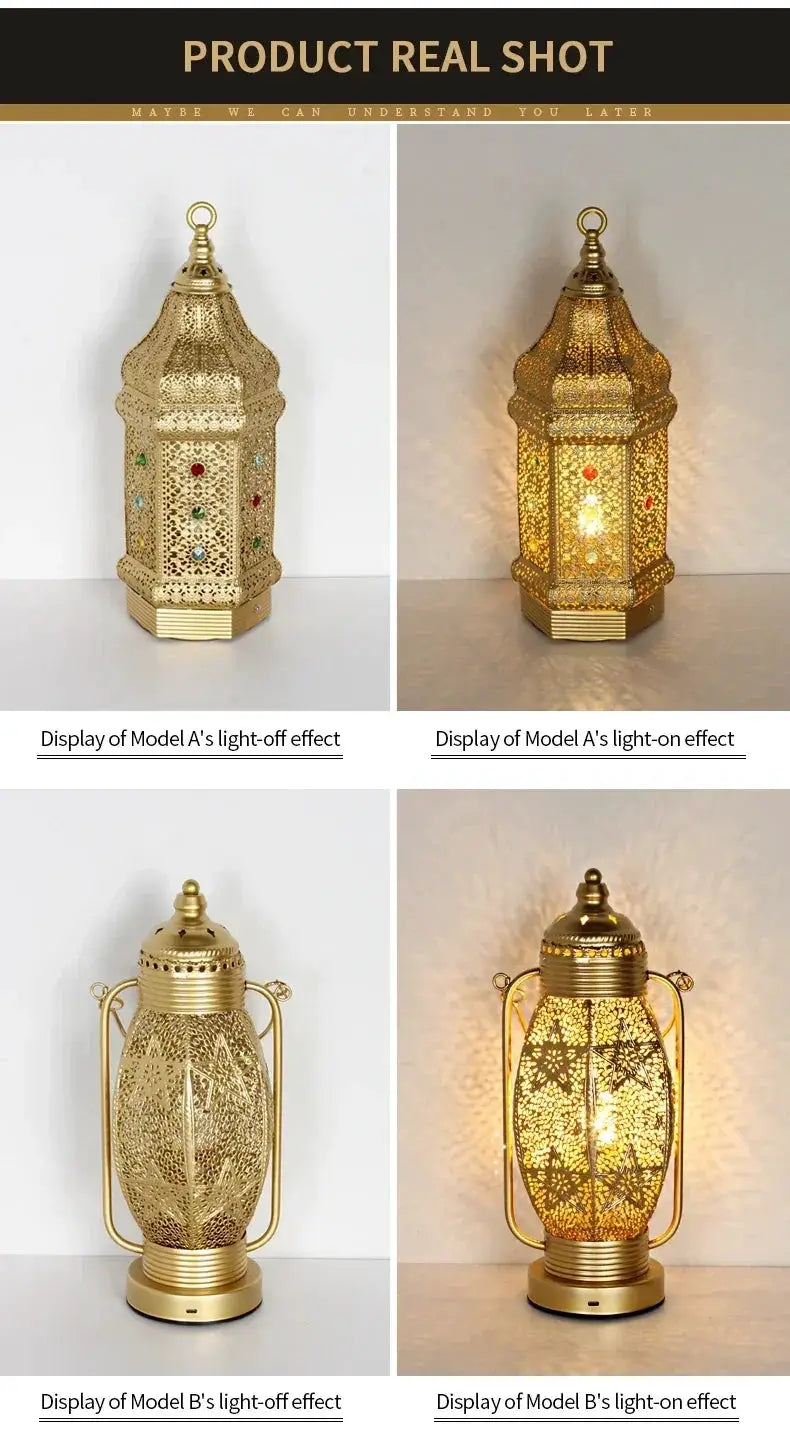 Table Lamp - Portable Iron Art Metal Long by House Of Avana