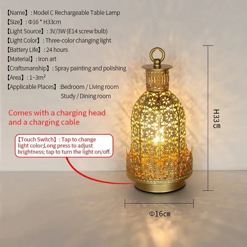 Table Lamp - Portable Iron Art Metal Long by House Of Avana