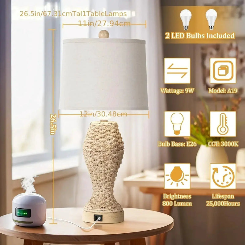 Table Lamp - Woven Seagrass 26.5inch by House Of Avana
