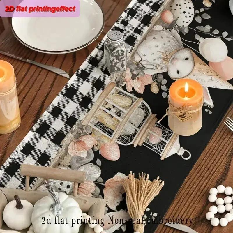Table Runner - Easter Theme Black White 33x36 by House Of Avana