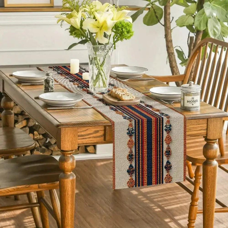 Table Runner - Geometric Polyester Striped by House Of Avana