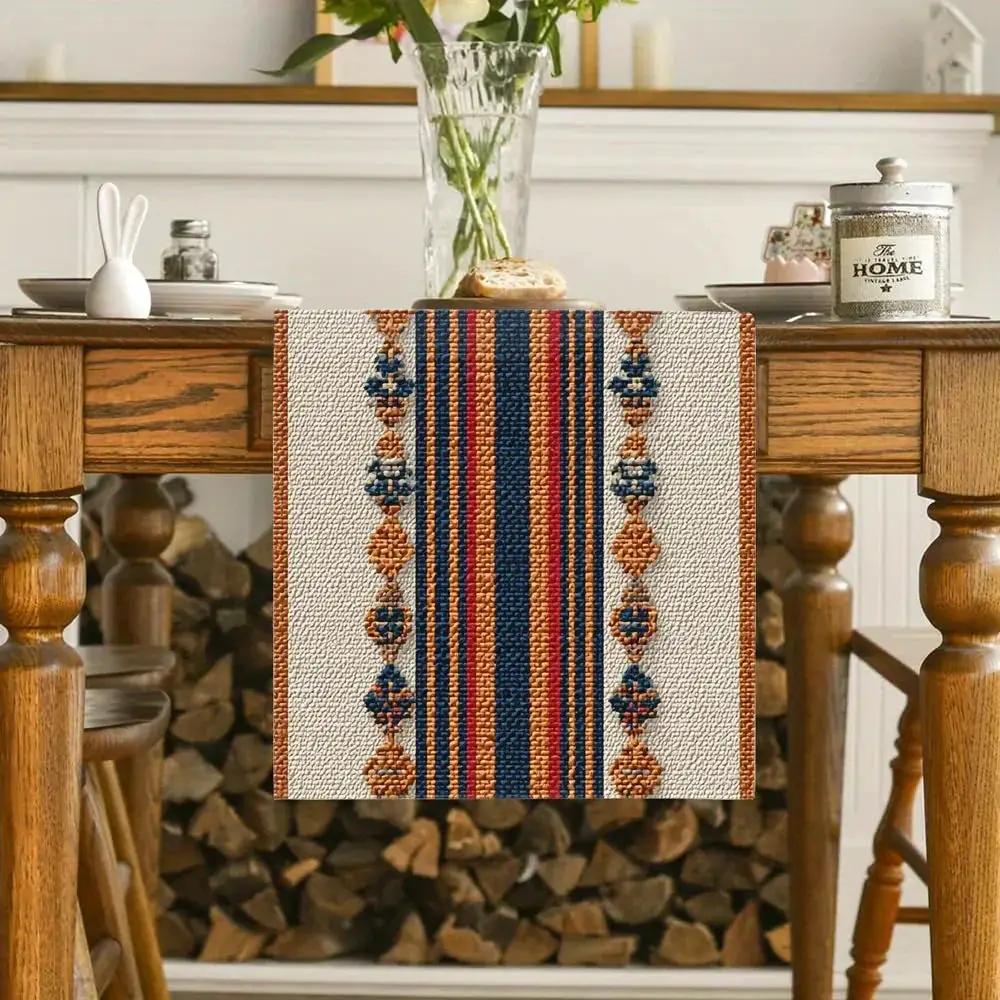 Table Runner - Geometric Polyester Striped by House Of Avana