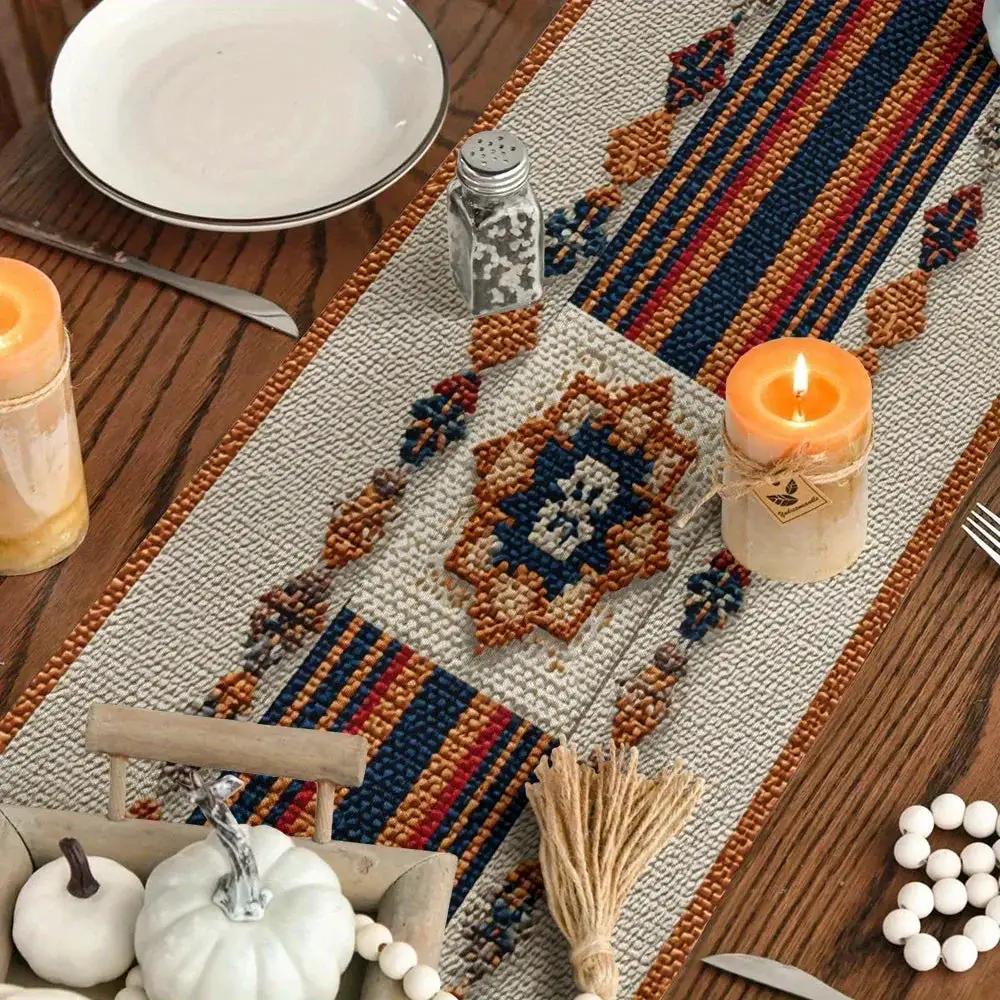 Table Runner - Geometric Polyester Striped by House Of Avana