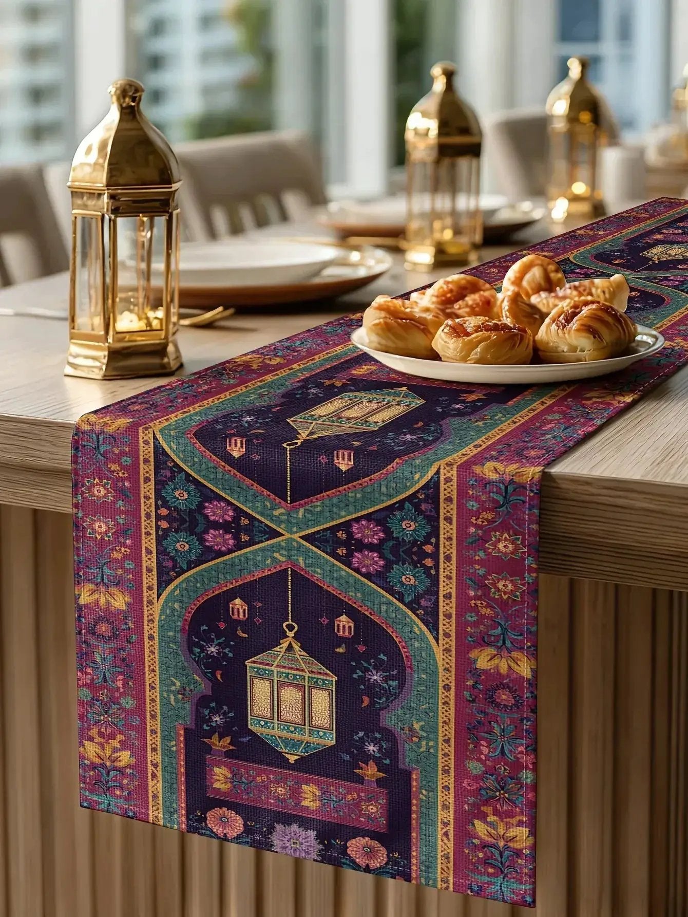 Table Runner - Vintage Polyester Ramadan Lantern by House Of Avana