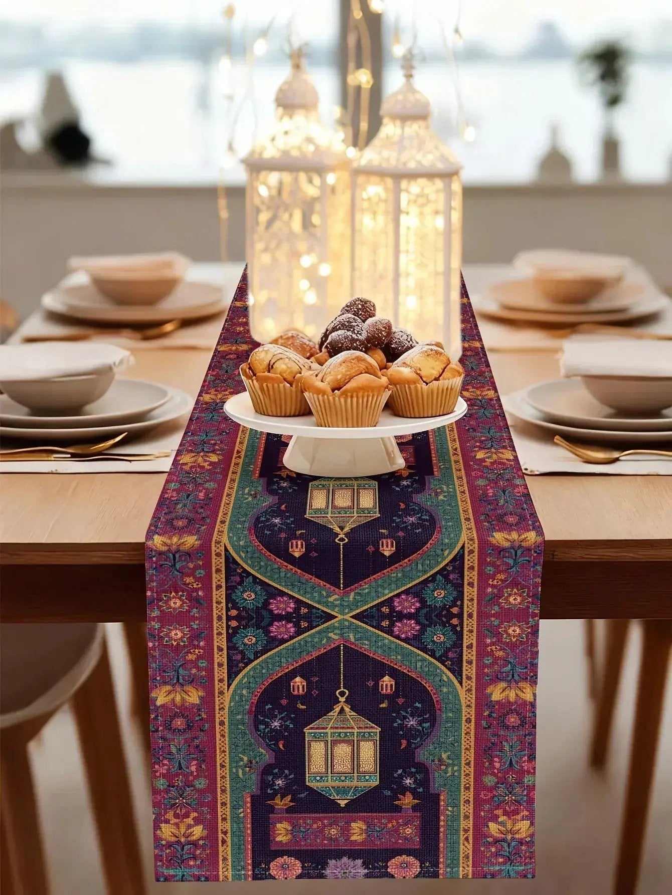 Table Runner - Vintage Polyester Ramadan Lantern by House Of Avana