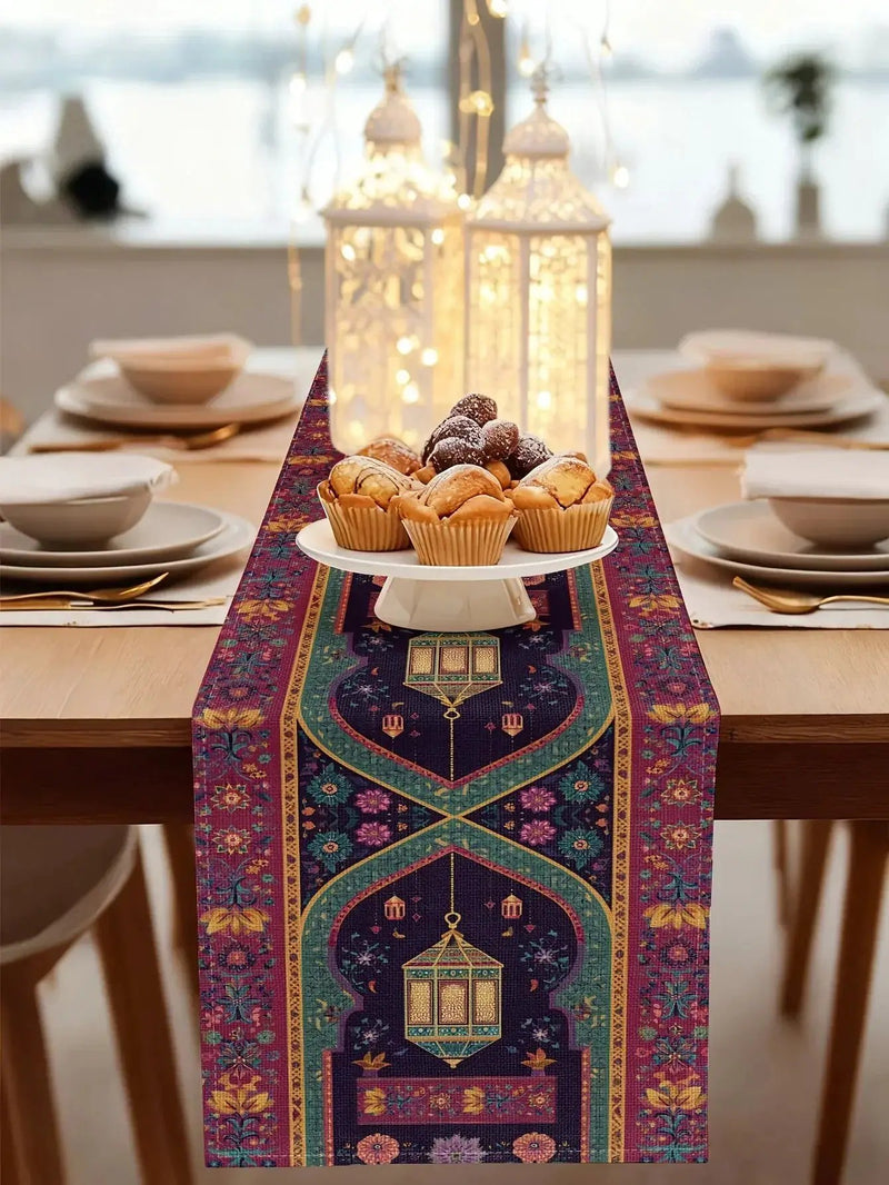 Table Runner - Vintage Polyester Ramadan Lantern by House Of Avana