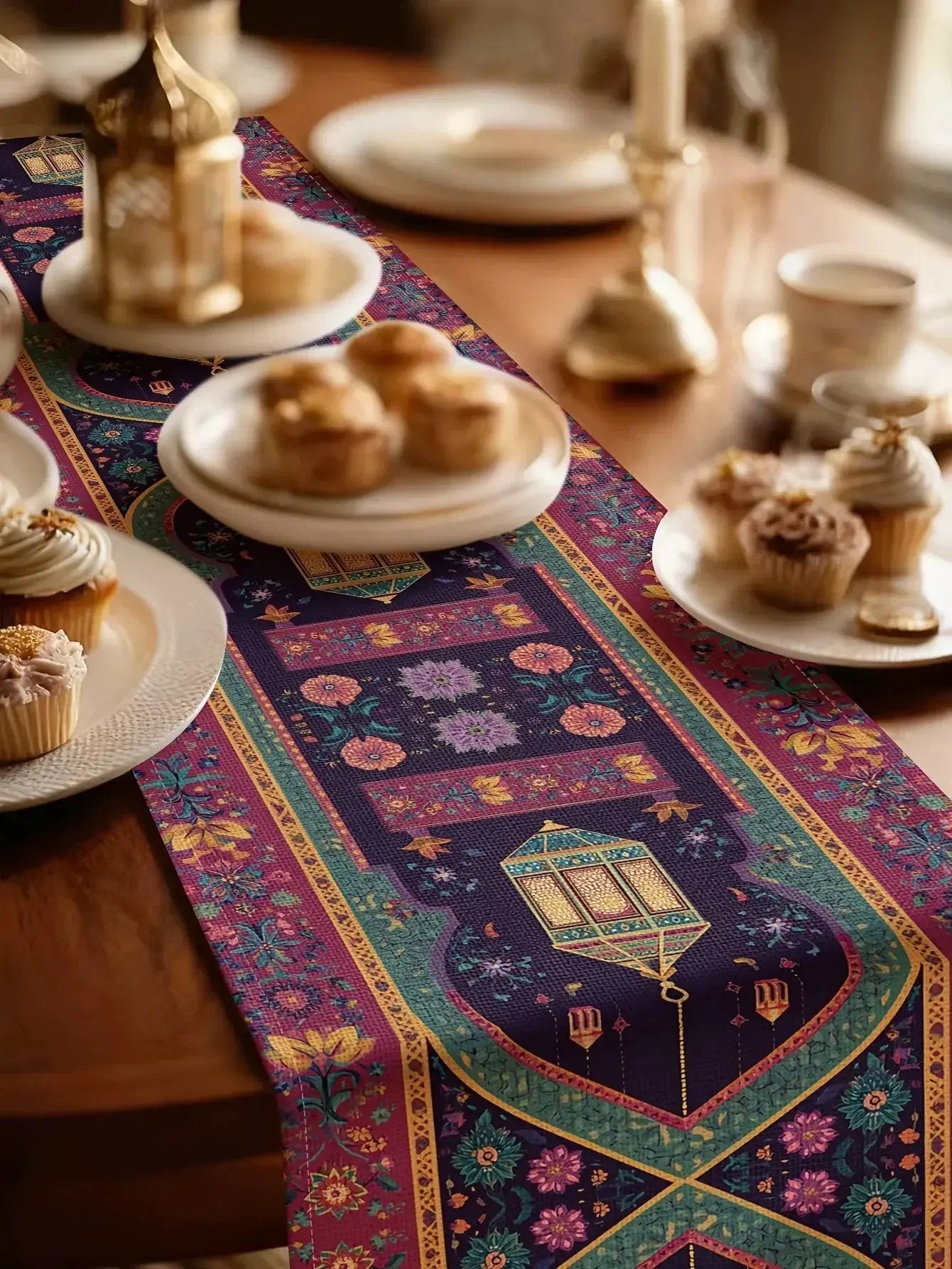Table Runner - Vintage Polyester Ramadan Lantern by House Of Avana
