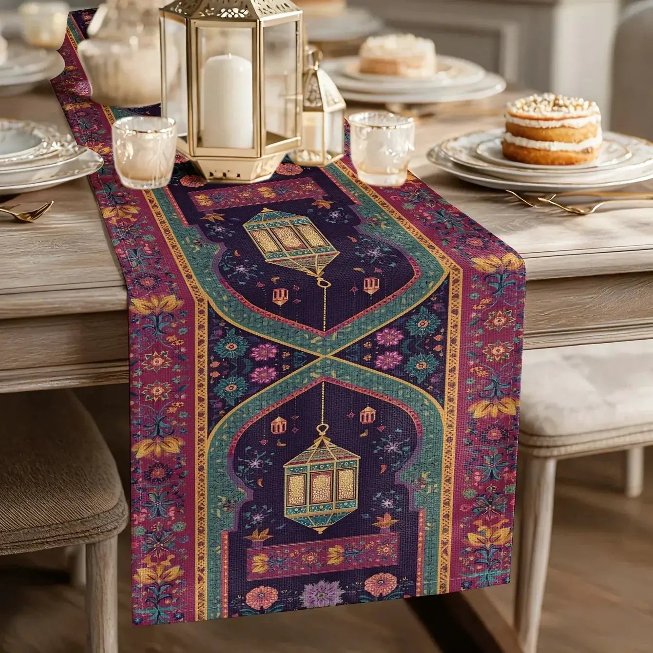 Table Runner - Vintage Polyester Ramadan Lantern by House Of Avana