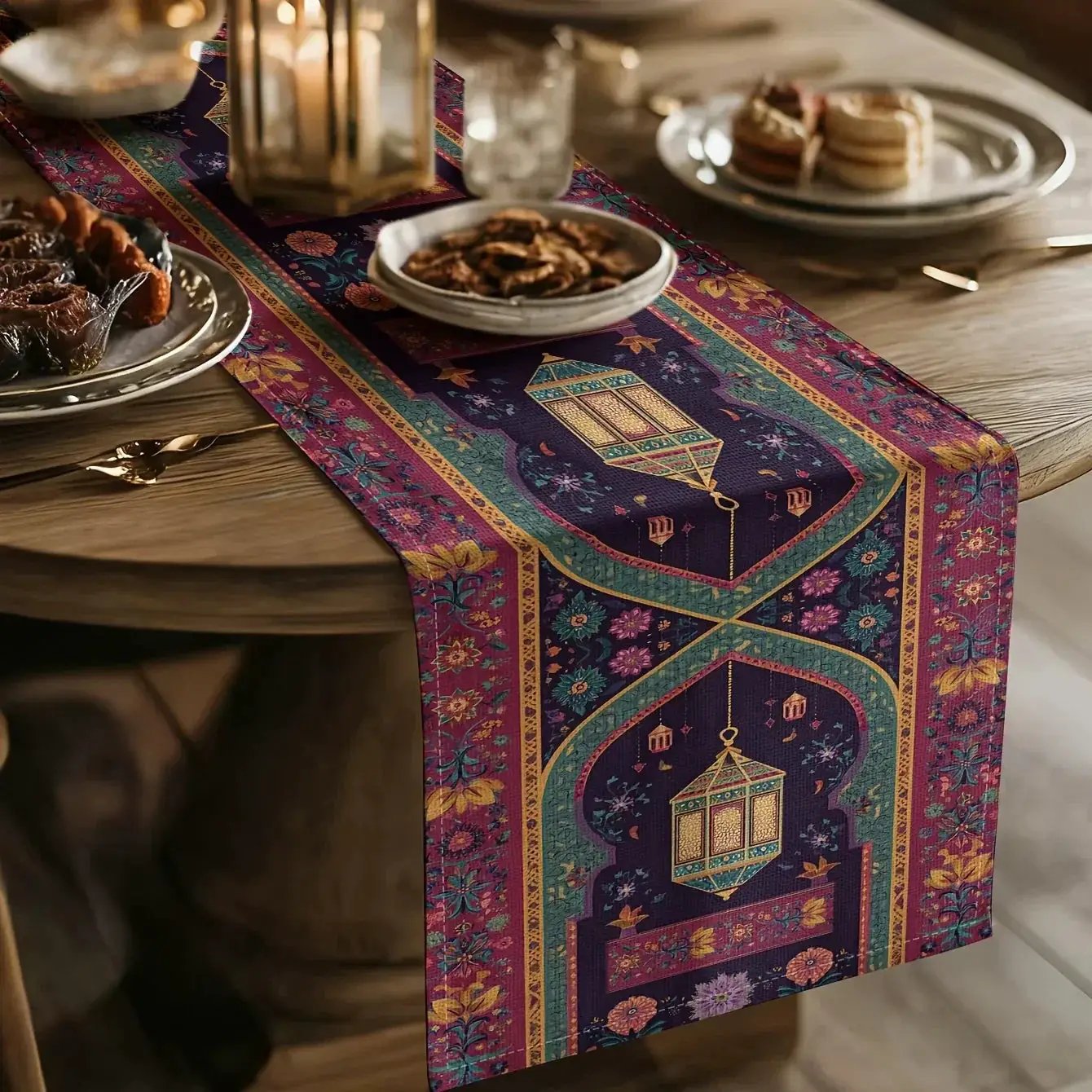 Table Runner - Vintage Polyester Ramadan Lantern by House Of Avana