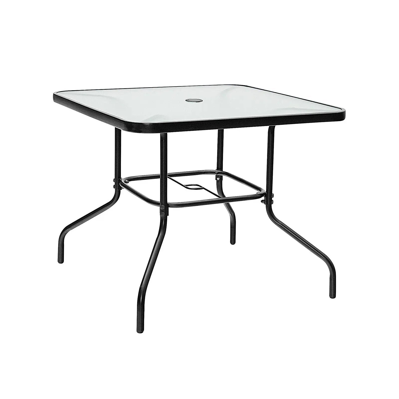 35 Inch Patio Dining Square Tempered Glass Table with Umbrella Hole by DirectDeals
