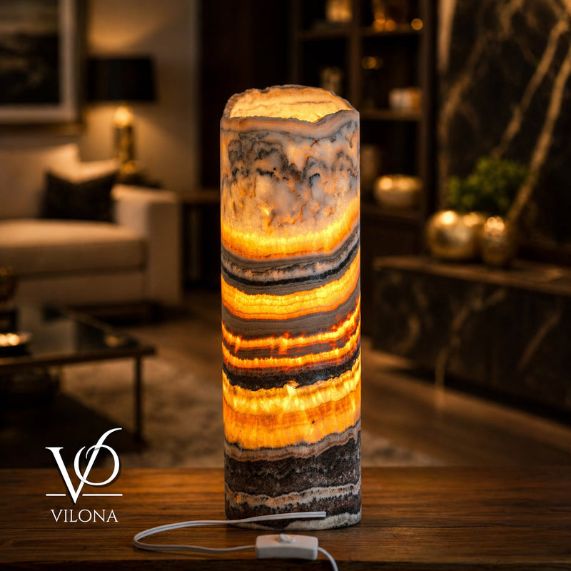 Tangerine Onyx Table Lamp - 18" Tall, x 5.5" Diameter - Live Edge (Medium #52)