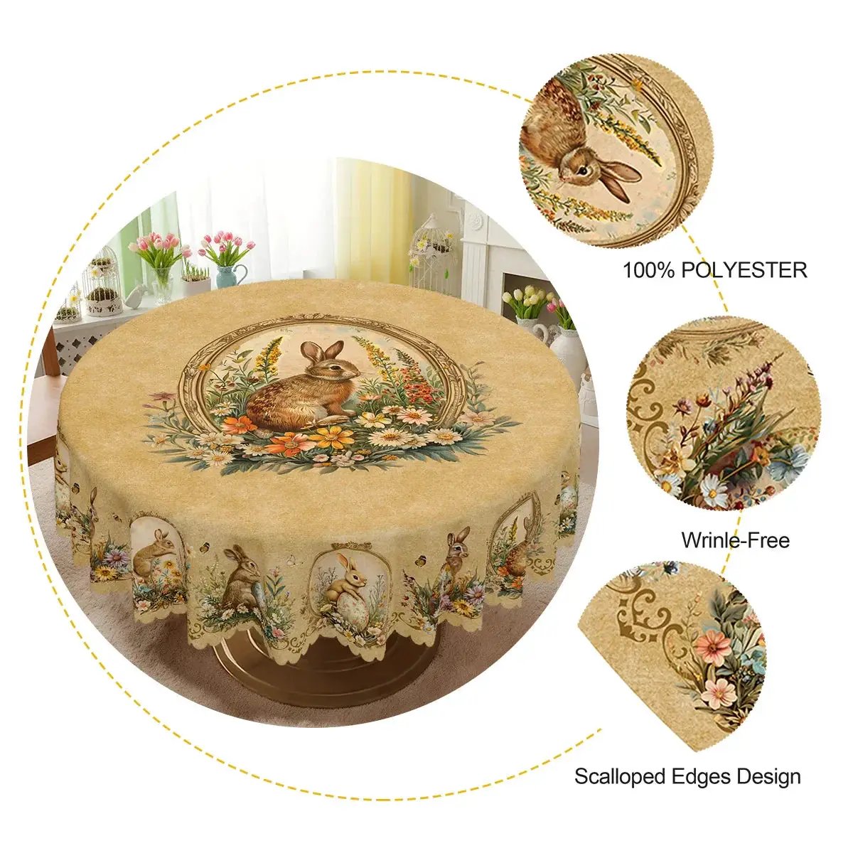 Tablecloth - Vintage Floral Polyester Round by House Of Avana