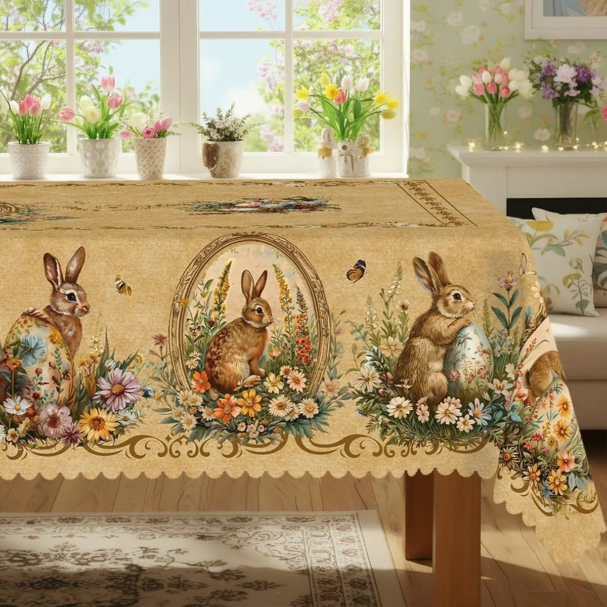 Tablecloth - Vintage Floral Polyester Round by House Of Avana