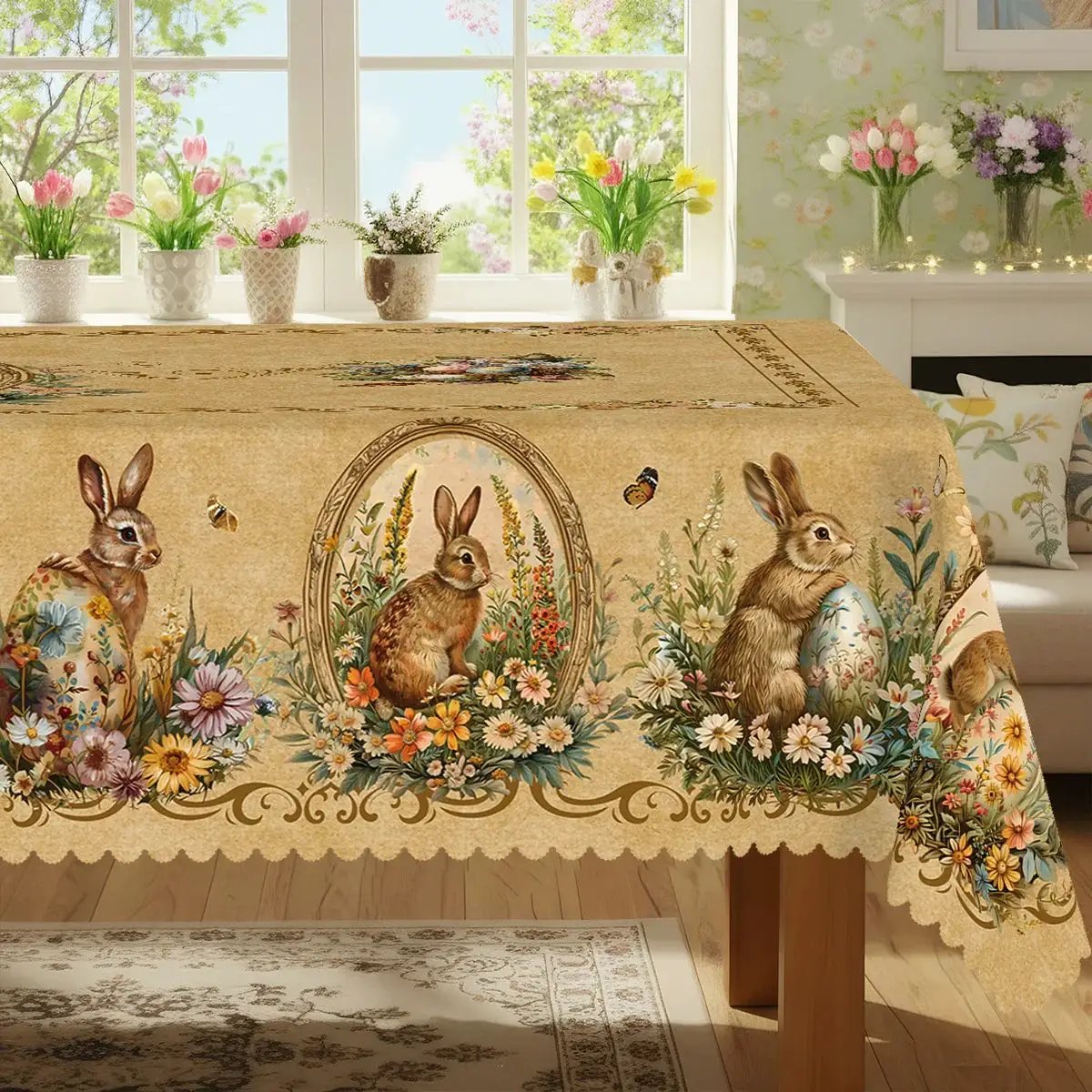 Tablecloth - Vintage Floral Polyester Round by House Of Avana